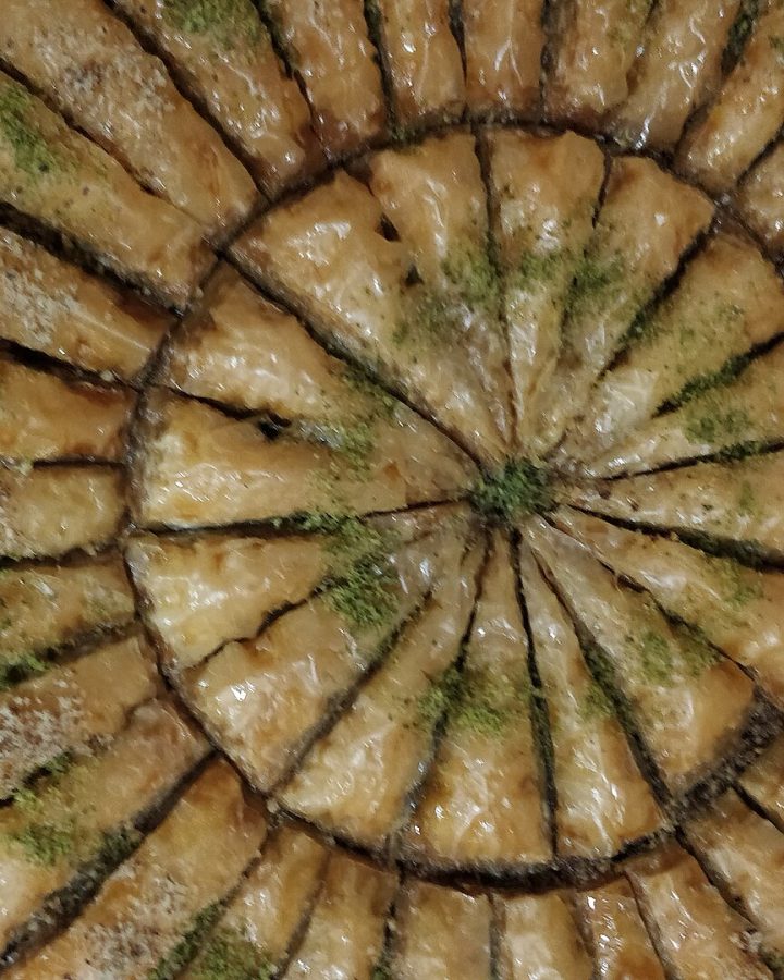 A tray of pistachio baklava